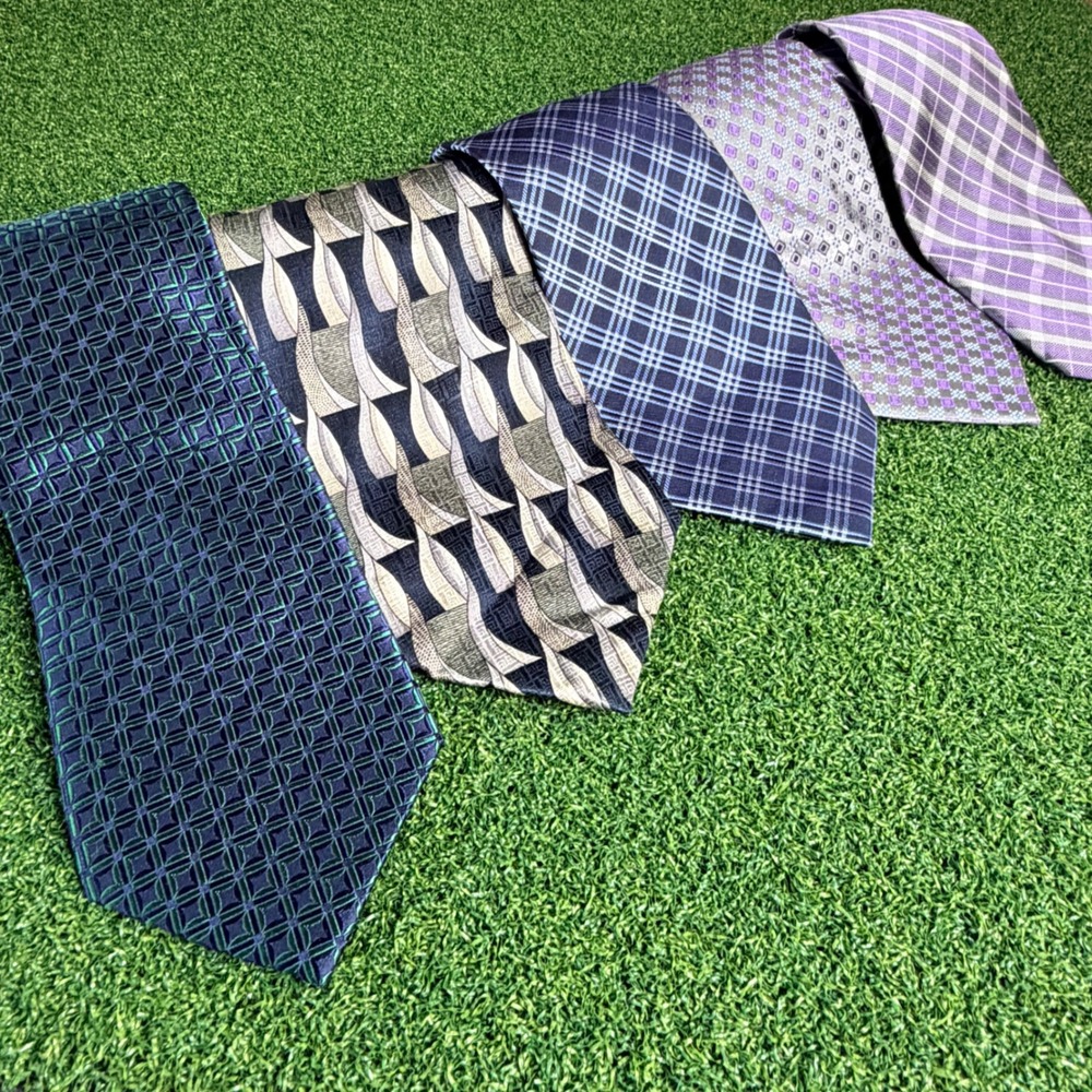Stafford Mens Neckties Set‎ of 5 Geometric Plaid Pattern Silk Blend